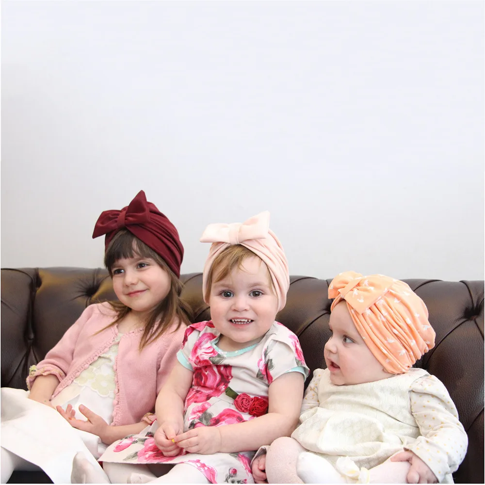 Детская шапка-тюрбан Одноцветный с бантом эластичные шапки Детская шапочка для волос HATYS0322