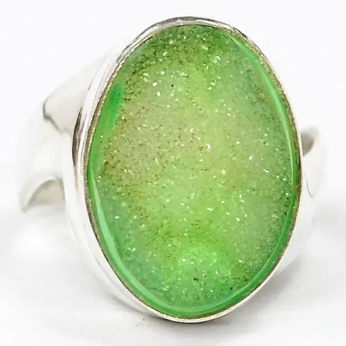 

Hand make Genuine Agate Druzy Ring, 100% 925 Sterling Silver, Size: 8.75, 7.8 g, AR0013