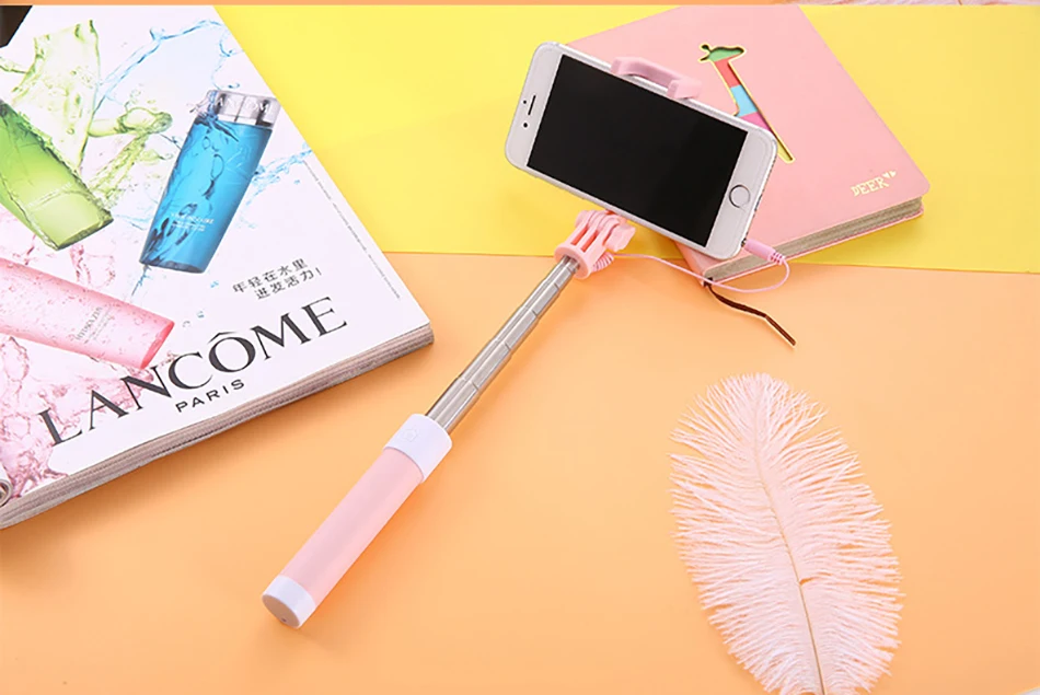 !ACCEZZ Mini Wired Selfie Stick IOS For iPhone X XR XS MAX 8 7 6 For Huawei Samsung Monopod Foldable Portable Selfiestick Mirror (22)