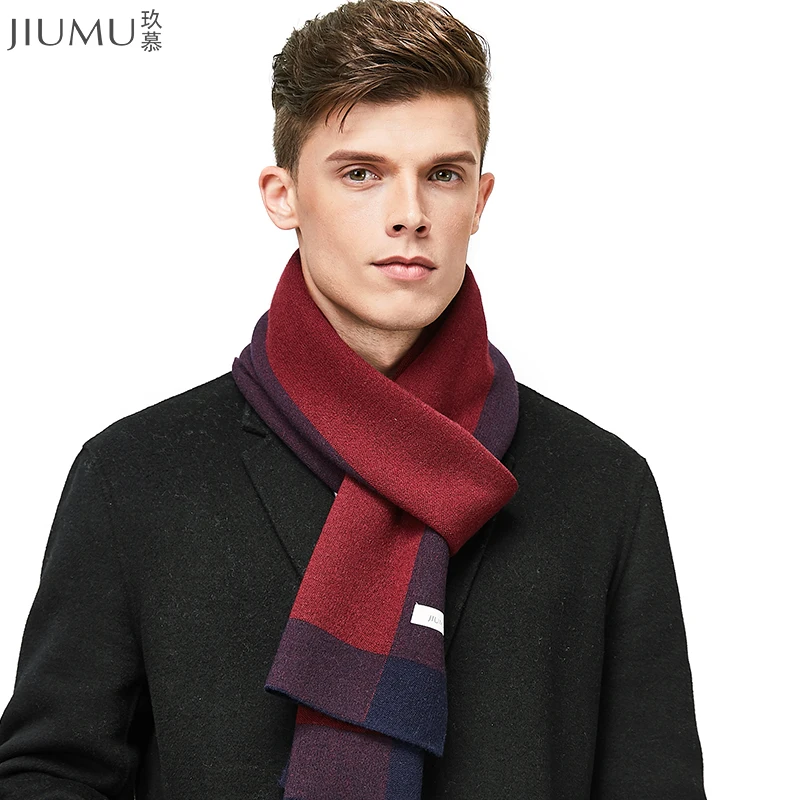 JIUMU Wool Men Scarf Fashion Scarf Men Winter Patchwork Cotton Business