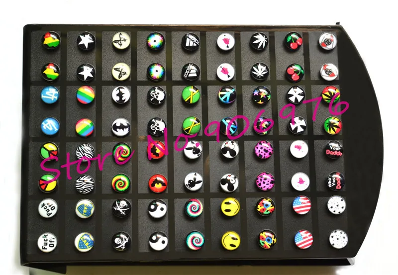

New Arrival Ear Stud Earring Pring Logos Different Oil Design Motifs display 316L stainless steel 7mm 36PAIR/CARD Free Shipping