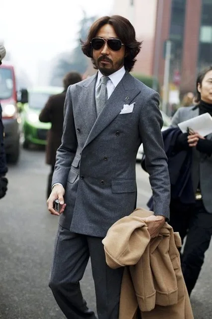 Grey tweed double Breasted  business winter formal mens Suit Slim fit gentle custom tuxedo blazer.jpg_640x640