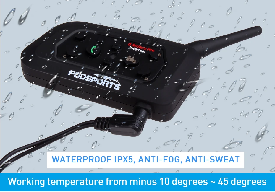 Fodsports V6 Pro Интерком мотоциклетный шлем гарнитура BT Interphone 1200M беспроводной Bluetooth Intercomunicador Moto