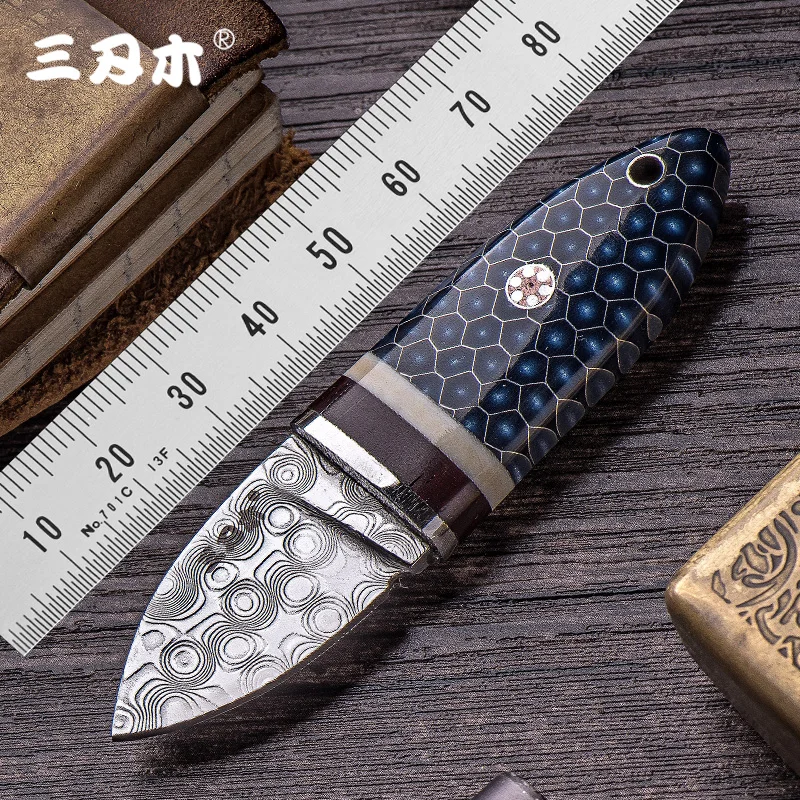Sanrenmu S675 Дамасская сталь нож с фиксированным лезвием для кемпинга тактическая коллекция мини EDC инструмент шейный нож