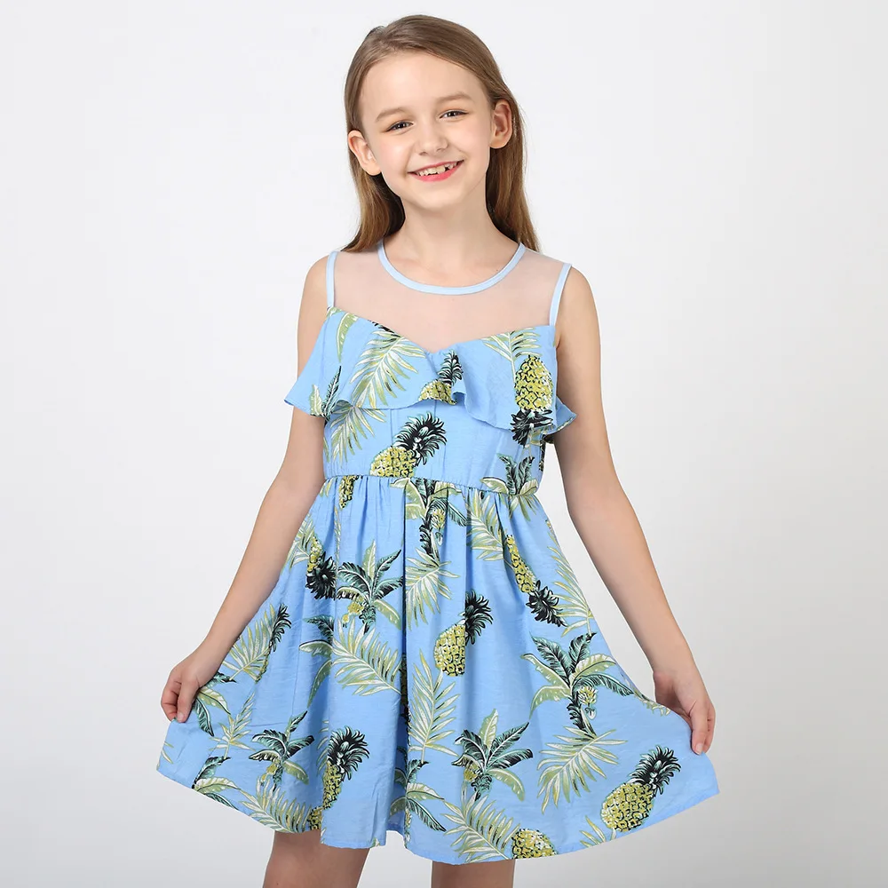 Summer Girls Dress For Party and Wedding Pineapple Print Fashion Kids Clothing Sleeveless Vestido Infantil |