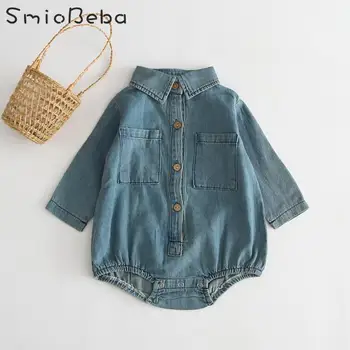 

2019 Korean Baby Soft Cowboy Boys Rompers Fashion Long Sleeve Boys And Girls Fat Climbing Unisex New Born Girl Jumpsuit Clothes