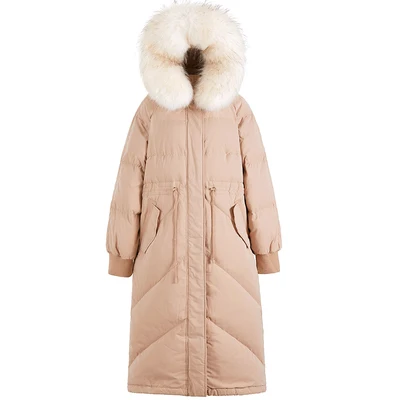 Зимнее пальто женское длинное пуховое пальто женское пальто с капюшоном теплые женские парки куртка на утином пуху Женское пальто воротник из натурального Лисьего меха - Цвет: Розовый