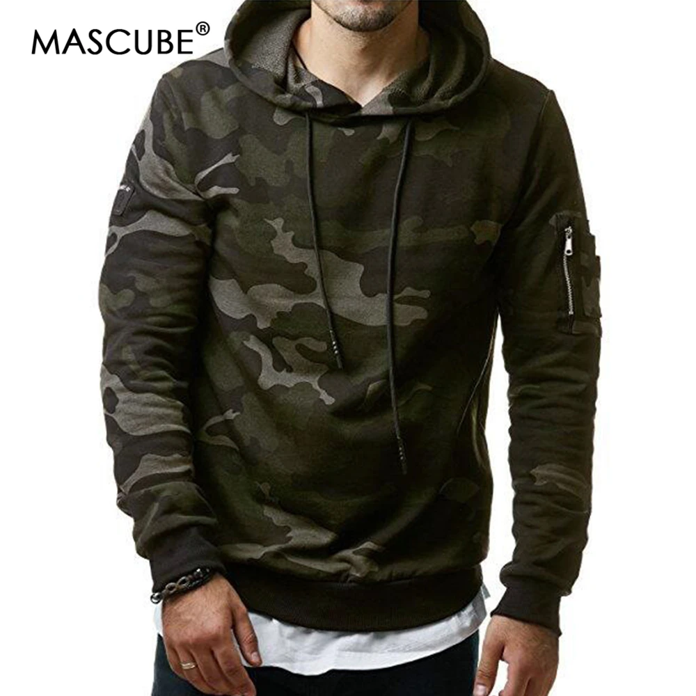 Discount MASCUBE 2019 Spring New Men Hoodies Sweatshirt Fashion Camouflage Military Tracksuit Casual Male Hooded Pullover