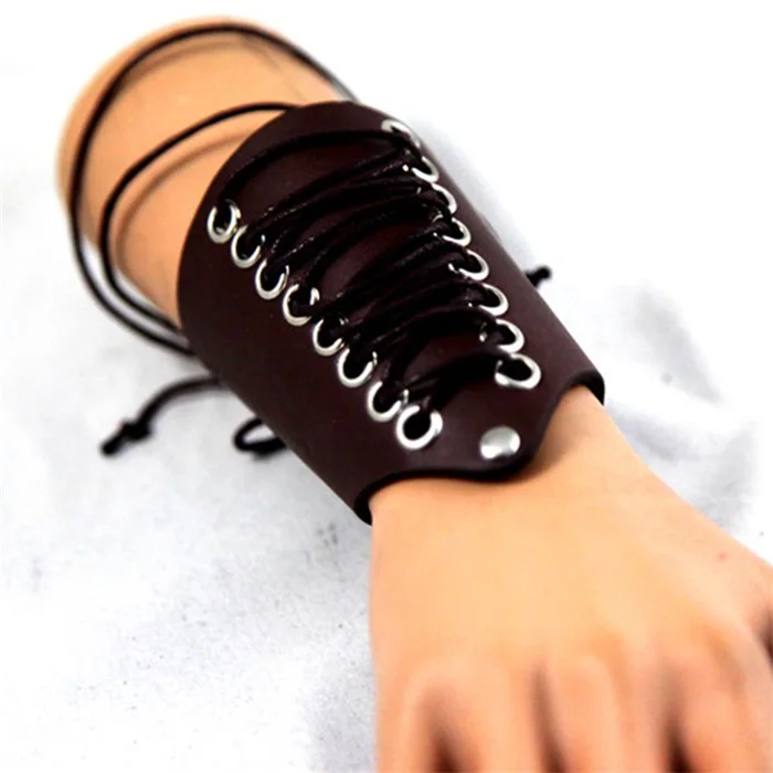

2018 Hot Leather Bracers Cross String Arm Armor Warrior Punk Armband Medieval Cuff Basketball Football Sports Protection archery