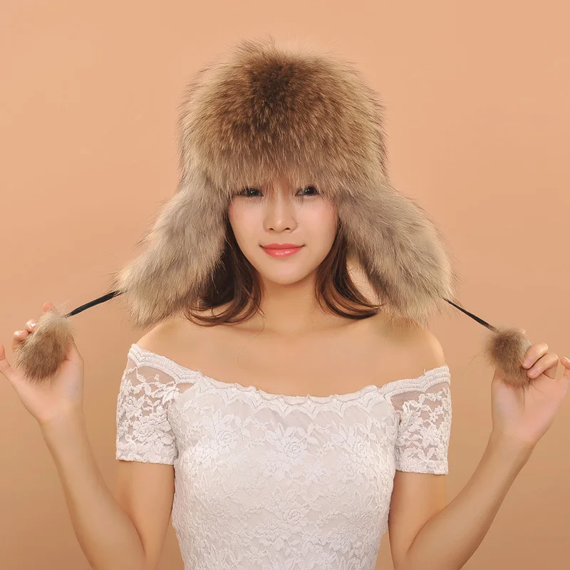 

Real Fur Hat Women Warm Winter Fox Fur Hat Earflaps Leather Hats For Female Fur Balls Ladies H Ushanka Leather Top Russian Hat