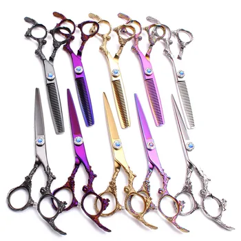 

2Pcs 5.5" 16cm 440C Engraving Logo Professional Hairdressing Scissors Thinning Shears Cutting Scissors Salon Hair Scissors C9005
