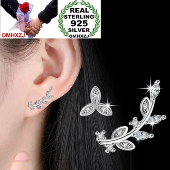 

OMHXZJ Wholesale Asymmetric Sweet Fashion Wild For Woman Girl Wedding Gift leaves Zircon 925 Sterling Silver Stud Earrings YS350