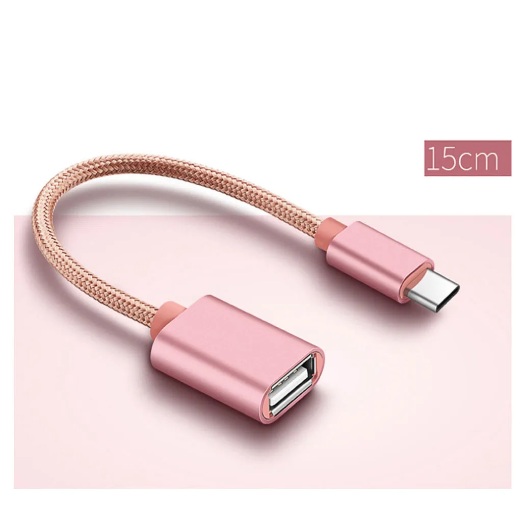 Nylon Braided Type-C Male to USB 2.0 Type-A Female Adapter OTG Host Cable Charger Data Sync Cord 15cm
