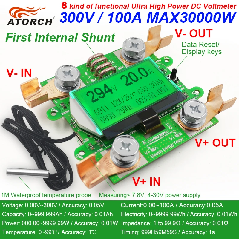 ATORCH точный счетчик энергии Напряжение Ток Мощность постоянного тока 300 В/A