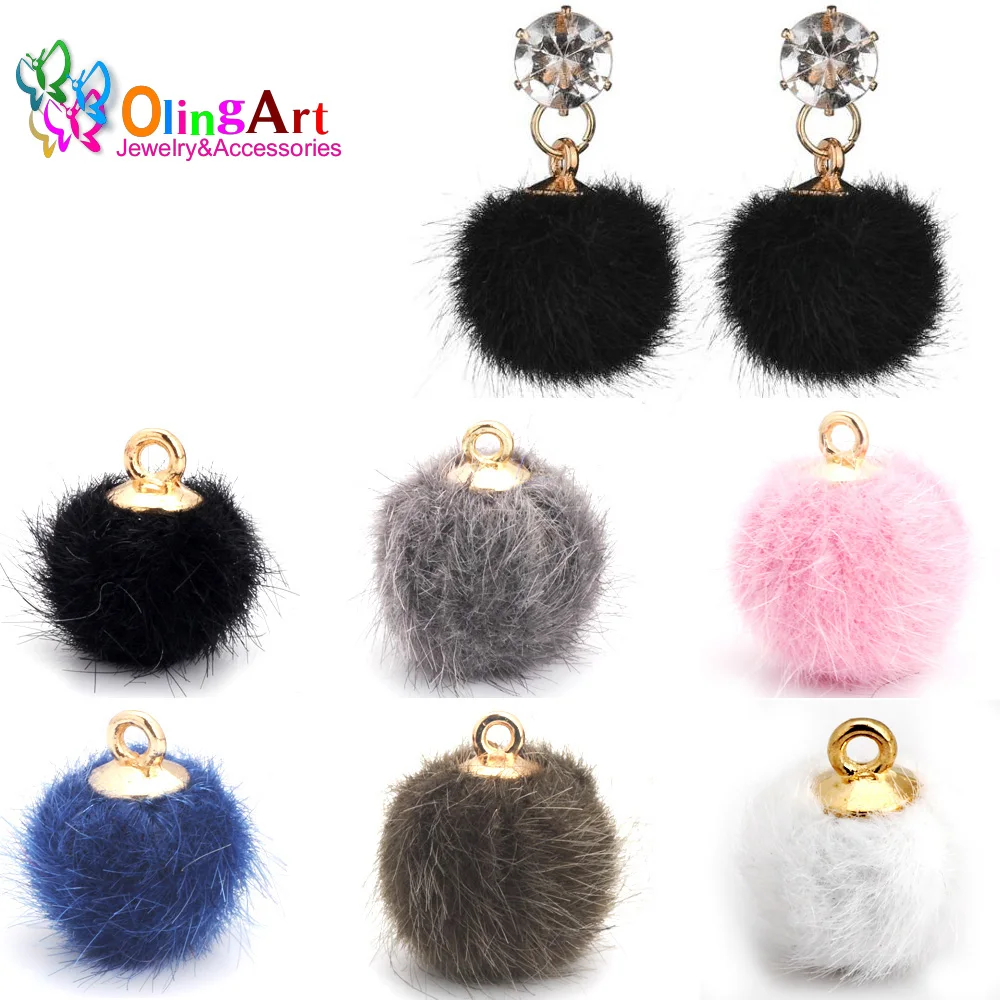 OlingArt 12 шт./лот мм и 15 кулон с золотым мехом плюшевые помпоны DIY браслет колье
