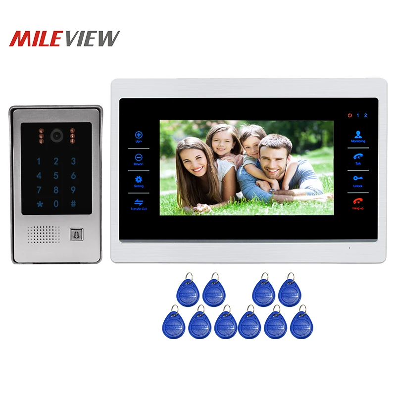 

Free Shipping Alarm Input 800TVL 7" Screen Video Door Phone Intercom Unlock Record System Touch Code Keypad RFID Doorbell Camera