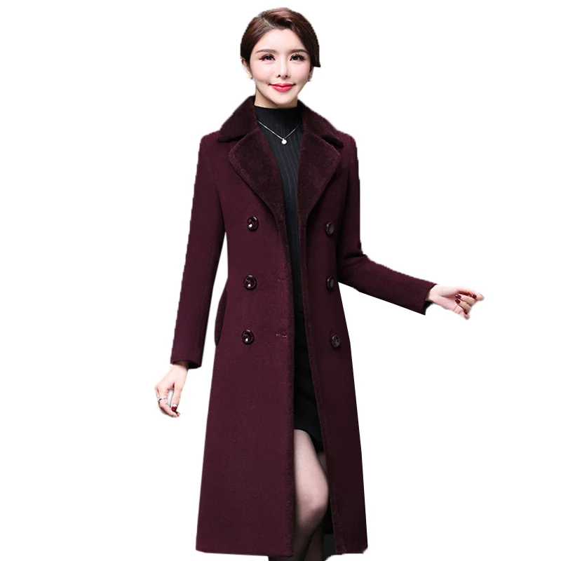 

Autumn Winter Outerwear Coats High Quality Female Wool Jacket New Fashion Long Large size 4XL Women Woolen coat Winter Warm FC55