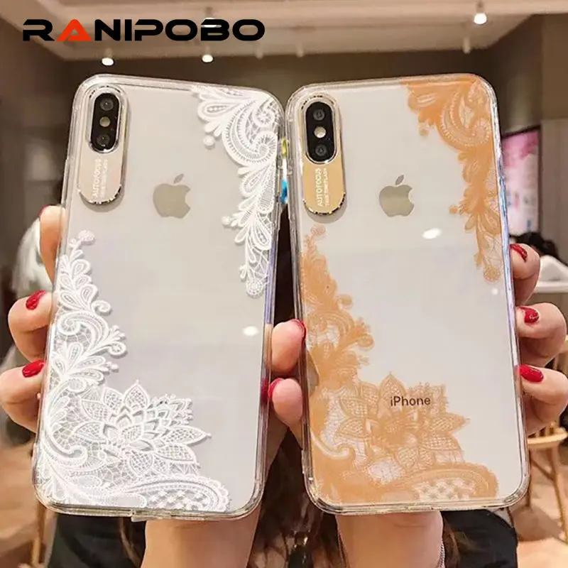 

Sexy Floral Phone Cases For Apple iPhone X 7 8 6 6S Plus Vintage Lace Flower Hard PC Transparent Cover For iPhone X XR XS Max