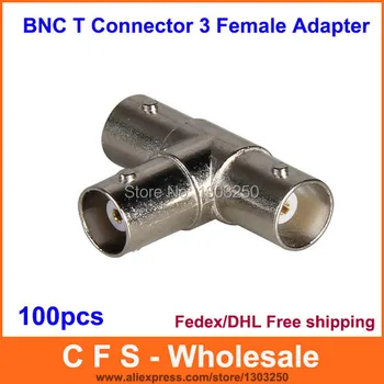 

DHL Free Shipping 100pcs BNC T Connector 3 Female Adapter Coupler Jack Plug Jack BNC Triple Coax Coaxial Splitter Connector