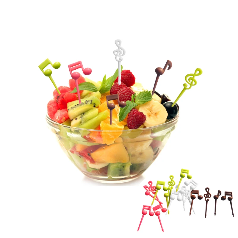FHEAL 16Pcsset Funny Musical Note Shape Fruit Fork For Cake Dessert Fruit Salad Forks Cocktail Picks Set Kitchen Party Supplies
