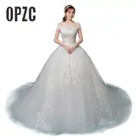 New Arrival Wedding Dress 2019 Vestido De Noiva Custom Made 100cm Train Embroidery Appliqued Lace Boat Neck Off shoulder