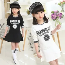Children s Wear New Girls Large Cotton Long Sleeved Dress Girl Princess Kids Clothing Letters Printing