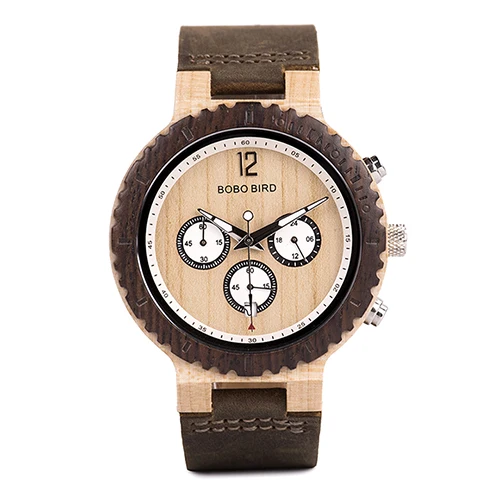 Бобо птица деревянные часы для мужчин Relogio Masculino роскошные стильные часы Хронограф военные кварцевые часы отличный подарок для мужчин - Цвет: R08-2 Leather Band