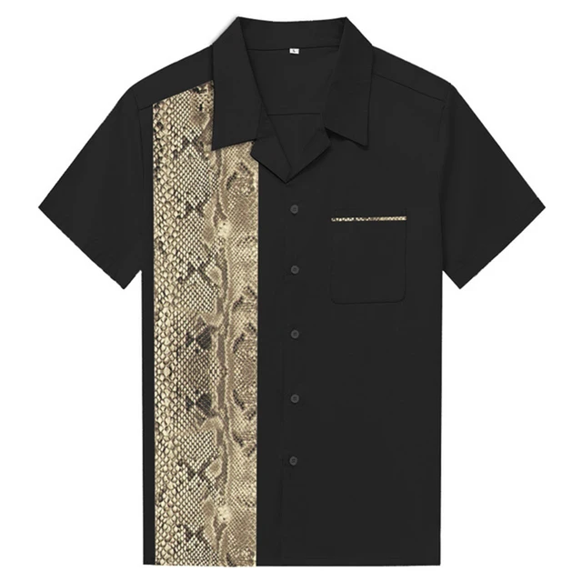 Special Price 2019 Summer Short Sleeve Retro Animal Snake Print Cotton Men Casual Shirt Vintage Style Bowling Shirt CS022