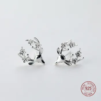 

MIESTILO Christmas 100% 925 Sterling Silver Reindeer Plum Blossom Flower Stud Earrings Cool Sterling-Silver-Jewelry Woodland