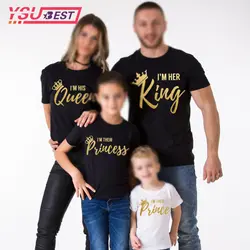 2019 мать дочь Семейные комплекты подбор экипировки папы одежда для мамы, дочки, сына хлопковая Футболка King queen семейная одежда