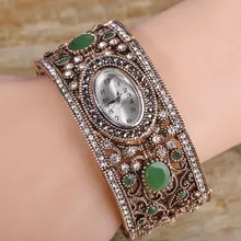 Blucome Brazalete de La Vendimia Reloj Antiguo Chapado En Oro Ahueca Hacia Fuera La Flor Turco Anchas Pulseras Brazaletes Para Las Mujeres Relojes de Pulsera Relogio