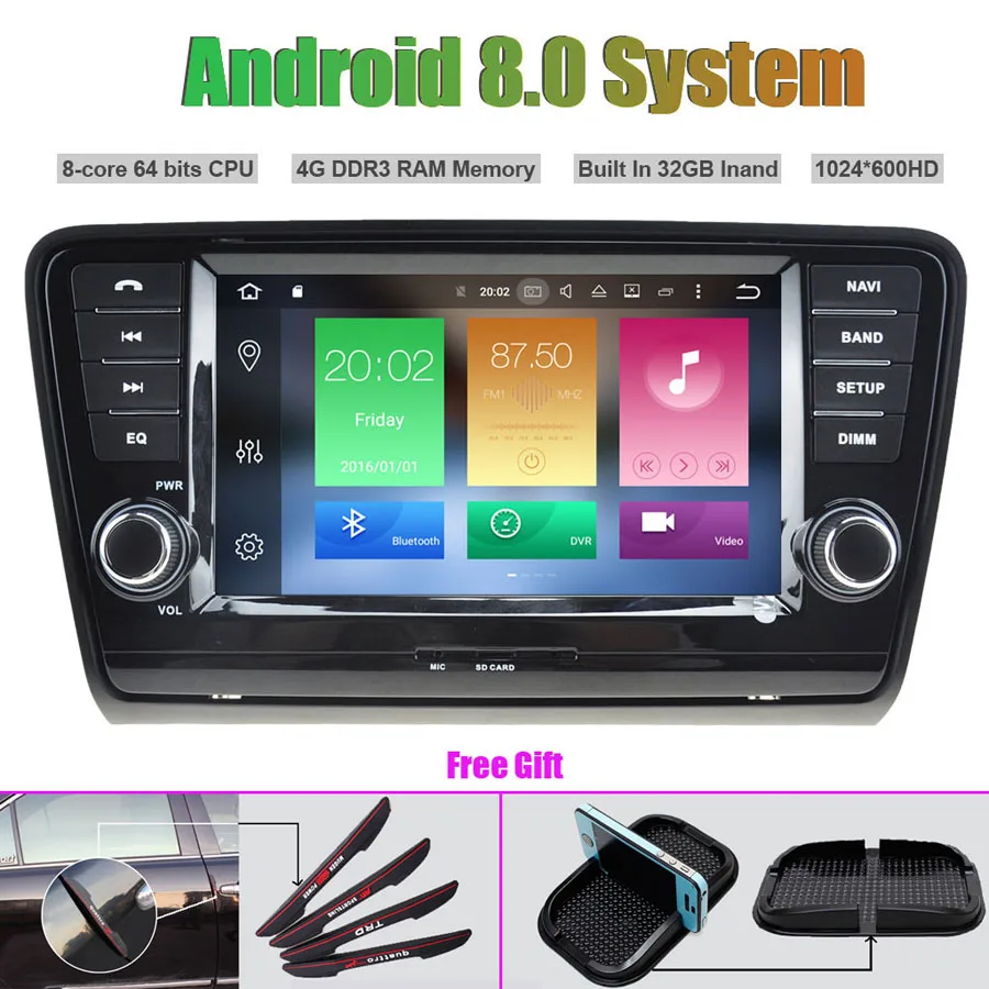 Top Octa Core Android 8.0 CAR DVD Player for SKODA OCTAVIA II 2014 GPS navigation Car multimedia player 0
