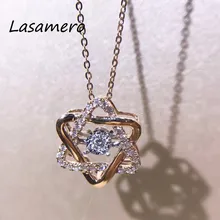 Lasamero венчик шестиугольник два треугольника формы 0.174CTW круглой огранки 18 К золото натуральный бриллиантовый блеск изящная подвеска ожерелье цепь
