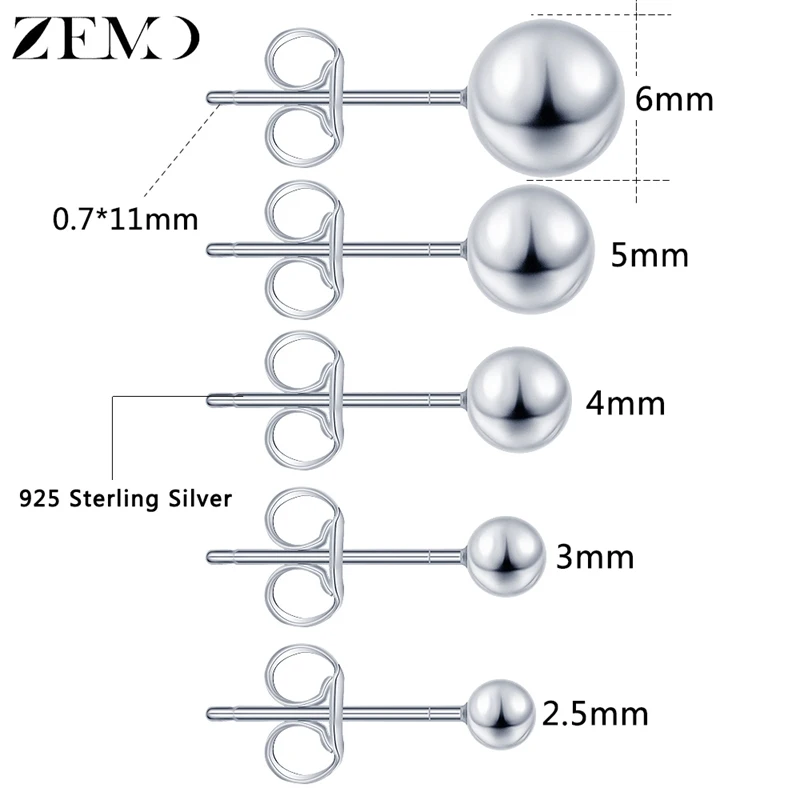 ZEMO настоящие 925 пробы серебряные серьги-гвоздики для женщин гладкие Матовые Круглые сережки с шаром серебряные 925 ювелирные изделия серьги-гвоздики brincos - Окраска металла: Smooth