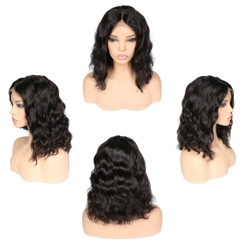 Короткие парики из натуральных волос на кружеве для черных женщин, волнистые парики, предварительно выщипанные отбеленные узлы, бразильские волосы Remy BOB
