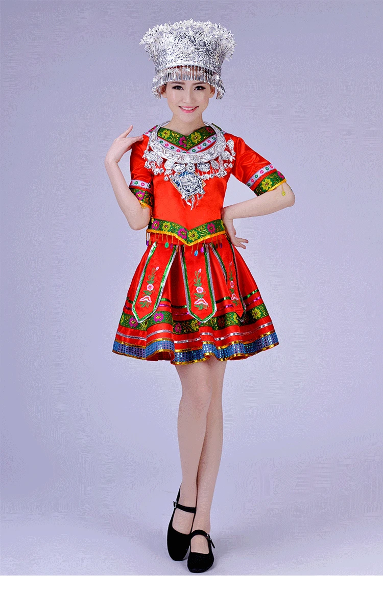 Мяо костюмы одежда хмонг Miao платье Вышитые ХМОНГ Китайская народная танцевальный костюм со шляпой дропшиппинг