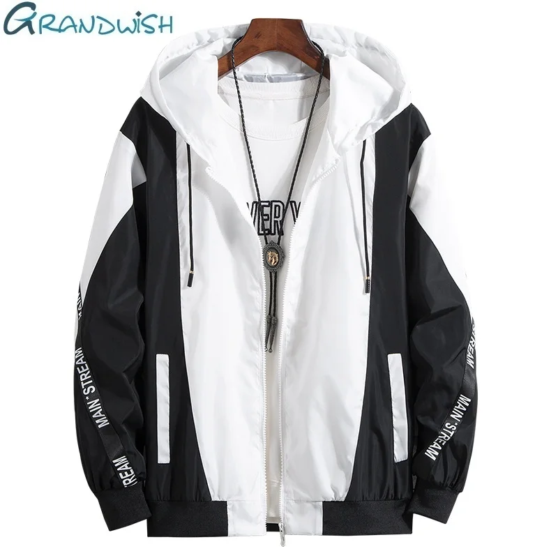 

Grandwish Spring Casual Thin Outerwear Men's Jackets Clothes Patchwork Hoody Jacket Men Streetwear Black Gray Red L-4XL,NA003