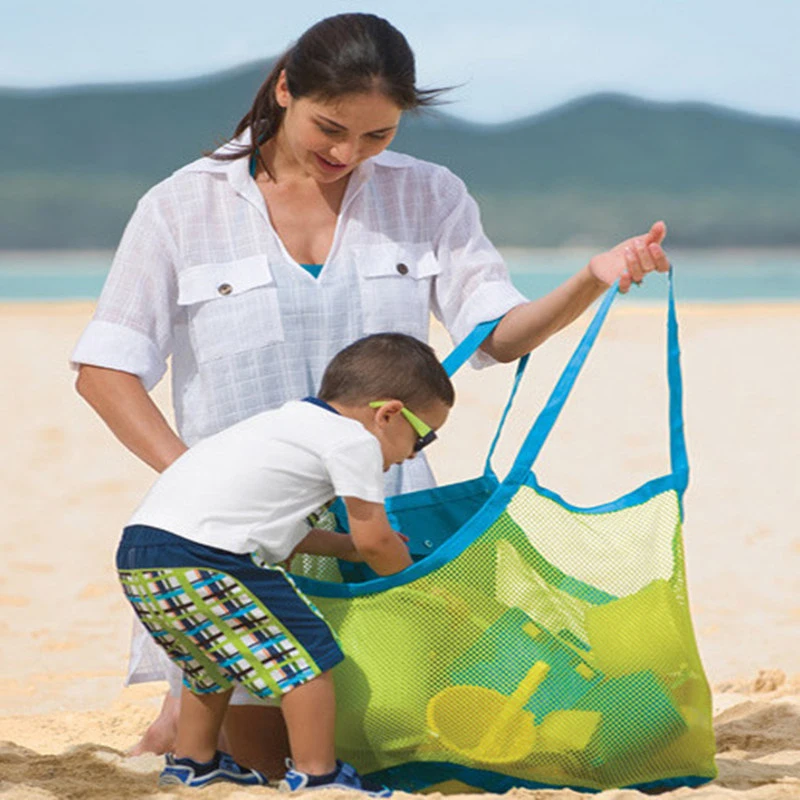 Детские пляжные игрушки пляжная сумка сумки синий/зеленый цвет соответствующие дети сетка сумка для хранения инструментов большой