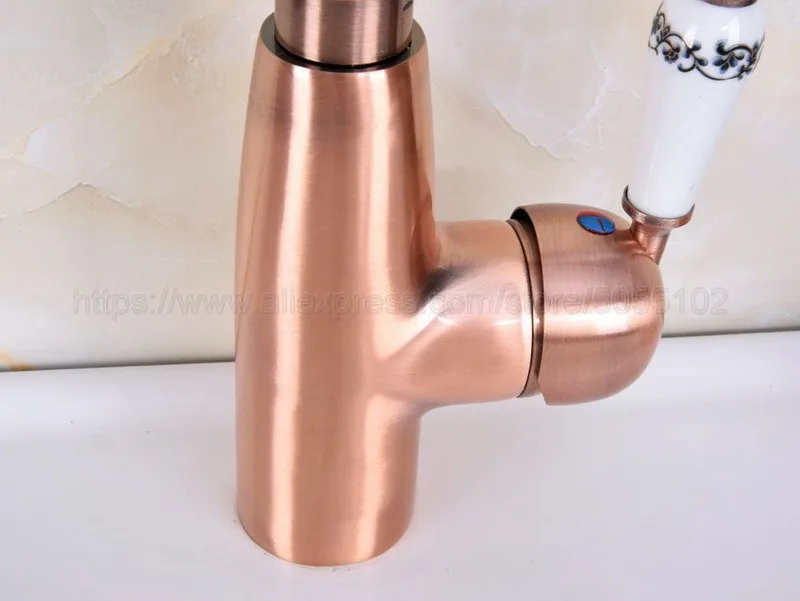 Bathroom Basin Sink Faucet Antique Red Copper Single Handle Kitchen Tap Faucet Mixer hot and cold water tap znf629