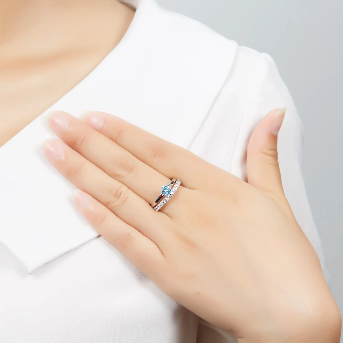 

Hutang Genuine Blue Topaz & Zircon Promise Ring Solid 925 Sterling Silver Gemstone Fine Jewelry Wedding Women Best Gift