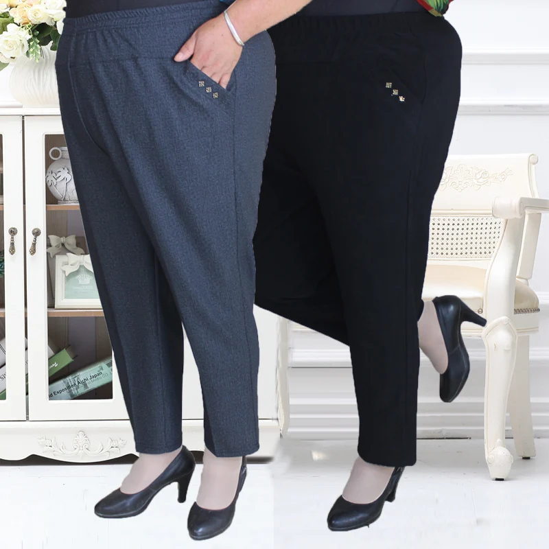 

Plus size 2018 new large size elastic waist pocket mother trousers P8HZK