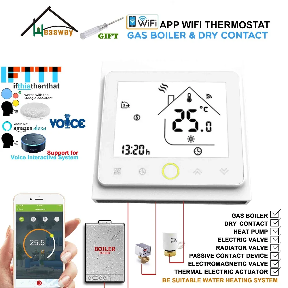 

Multifunction voice interaction touch screen room wifi thermostat for heating and hot water for thermostatic radiator valve
