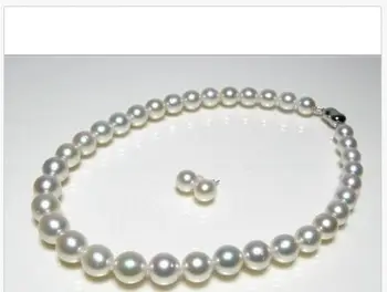 

set of huge 10-11mm round south sea white pearl necklace18"& earring 925s