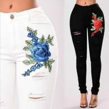 Black White Embroidered Jeans 2019 High Waist Jeans Skinny Denim Women Hole Slim Mom Push Up Ripped Jeans Female Stretch Befree black broken hole high waist ripped jeans