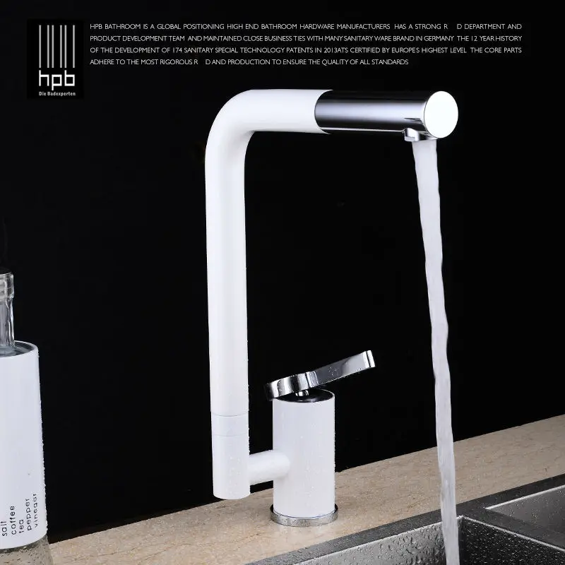 HPB Brass White Kitchen Mixer Rotary Sink Faucet Deck Mounted Hot And Cold Water Tap Pb