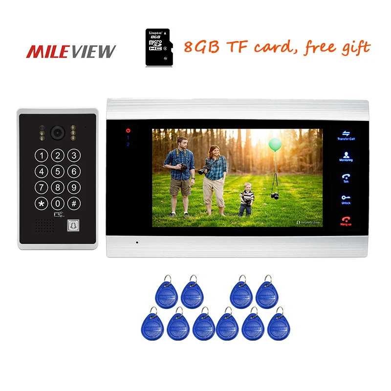 

Free Shipping 720P AHD HD 7" Touch Key Screen Video Door Phone Intercom Recording System + Code Keypad RFID Unlock Door Camera