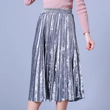 Осенне-зимняя обувь бархатные юбки плиссированные в длинный участок юбка была тонкая талия толщиной золото бархат