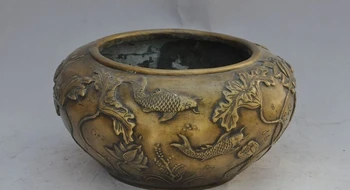 

11" china fengshui bronze fish lotus lucky statue incense burner jar Tanks Crock