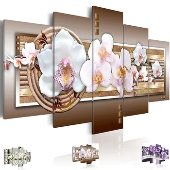 

Canvas Painting Modern Wall Art Picture Print 5 Pieces White Spot Butterfly Orchid Flower Poster Living Room Bedroom Decoration