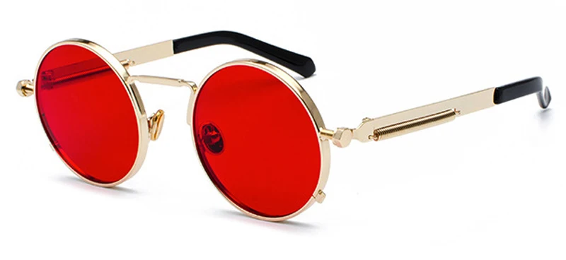 Прозрачные красные солнцезащитные очки, мужские, стимпанк,, металлическая оправа, Ретро стиль, Ретро стиль, круглые солнцезащитные очки для женщин, черные, женские, винтажные очки, Uv400 - Цвет линз: gold with clear red